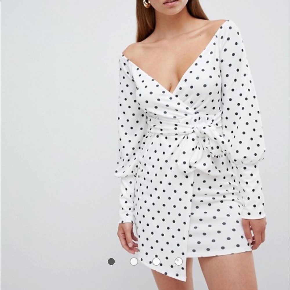Polka dot off shoulder mini dress